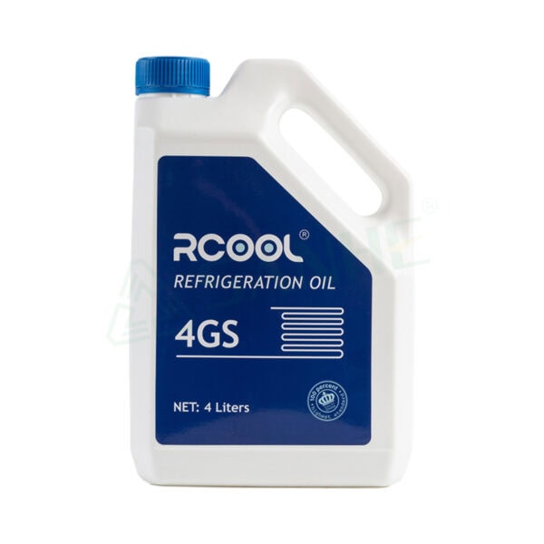 4-liter container of RCOOL refrigeration oil with blue cap and label for HVAC systems.